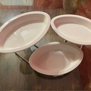 Stylish Minimalist Cream 3 Tiered Serving Dishes on Metal Frame Serverware